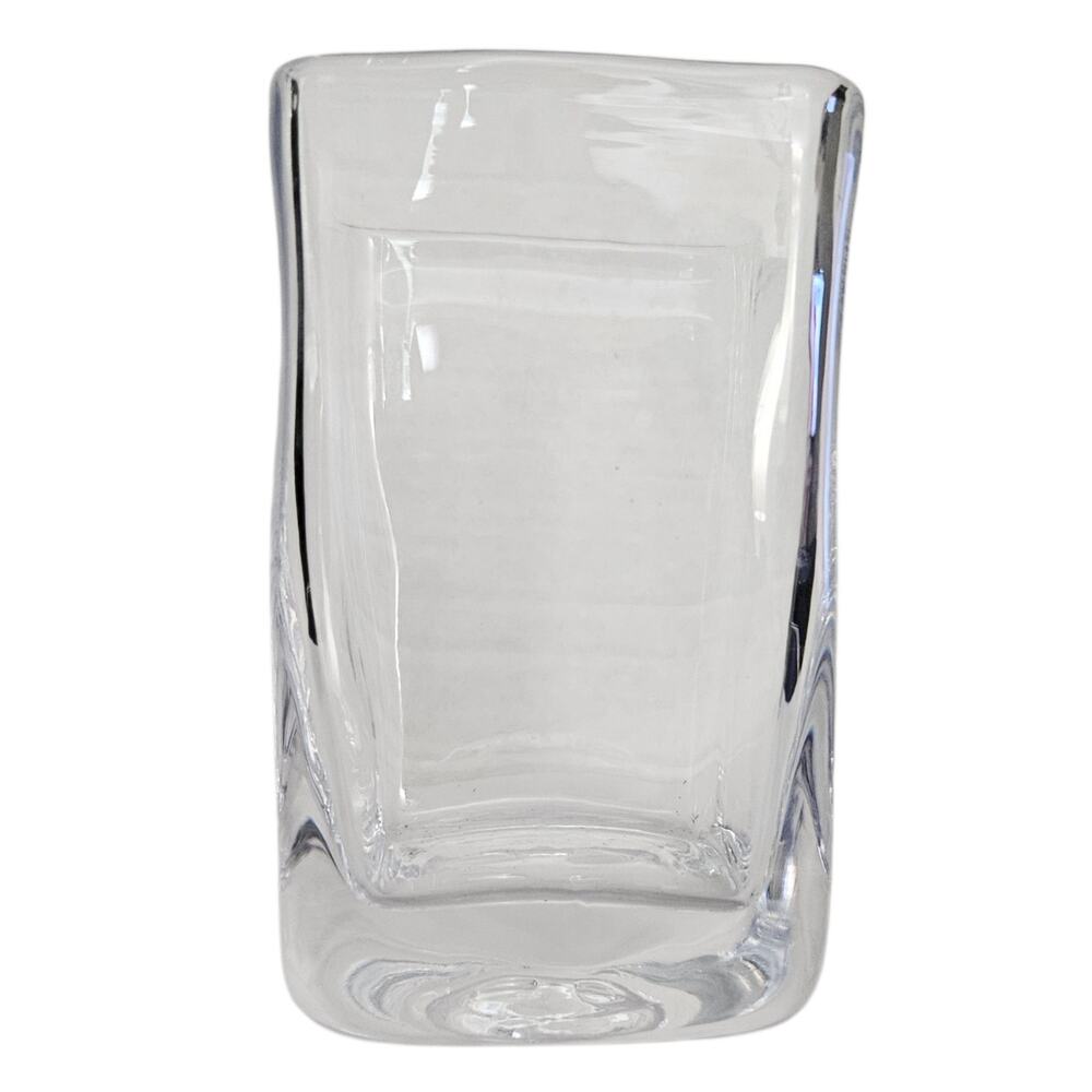 Simon Pearce Hand Blown Clear Art Glass Square Vase Heavy 5" Signed